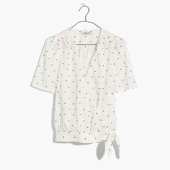 MADEWELL • Short Sleeve Wrap Top in Red and Blue Clipdot - Size S - Picture 4 of 13